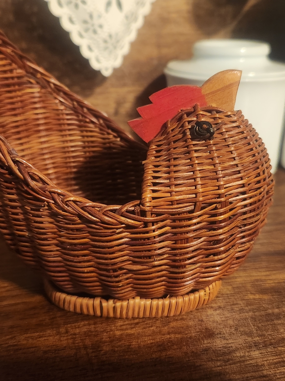 Woven Rattan Chicken Basket with Red Comb
